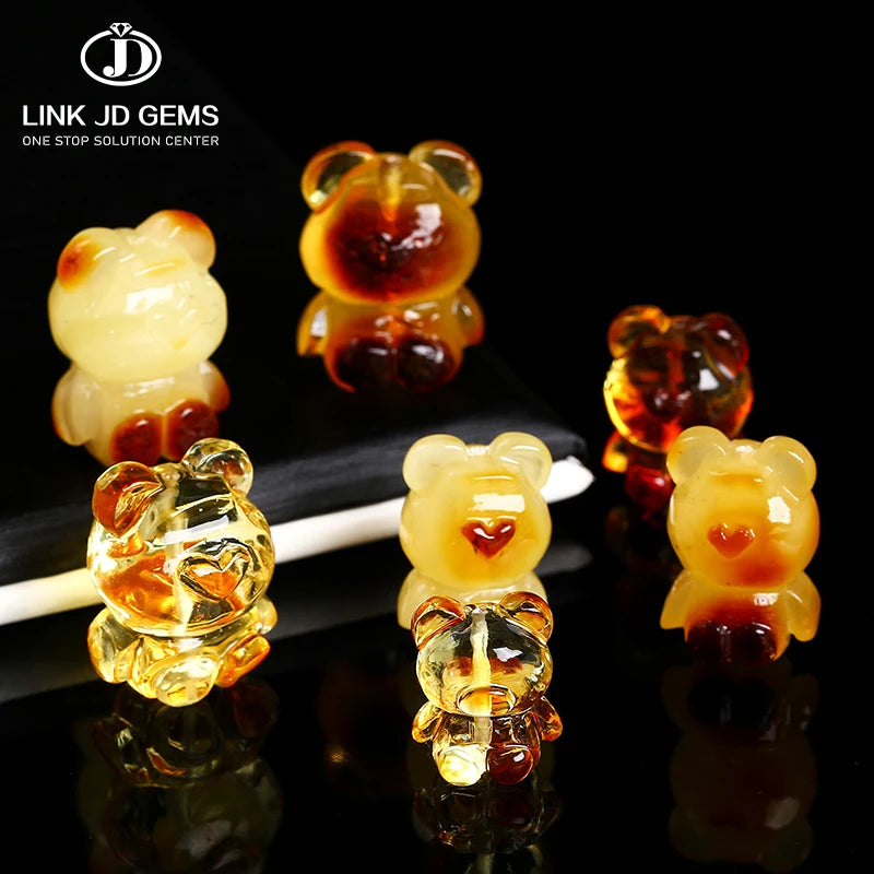 JD Gems Semi Precious Gemstone Hand Carved Multi-shape Natural Amber Beeswax Lotus Pixiu Spacer Charm Beads for Jewelry Makin
