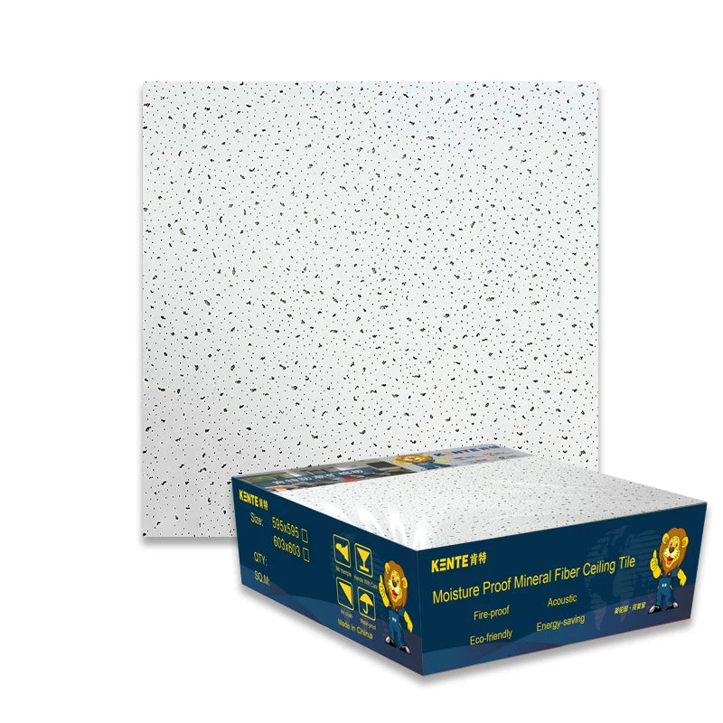 KENTE 595*595mm Square Edge 12mm Thick Suspend Ceiling Board for Apartment Use Sound-Absorbing & Soundproof Mineral Wool