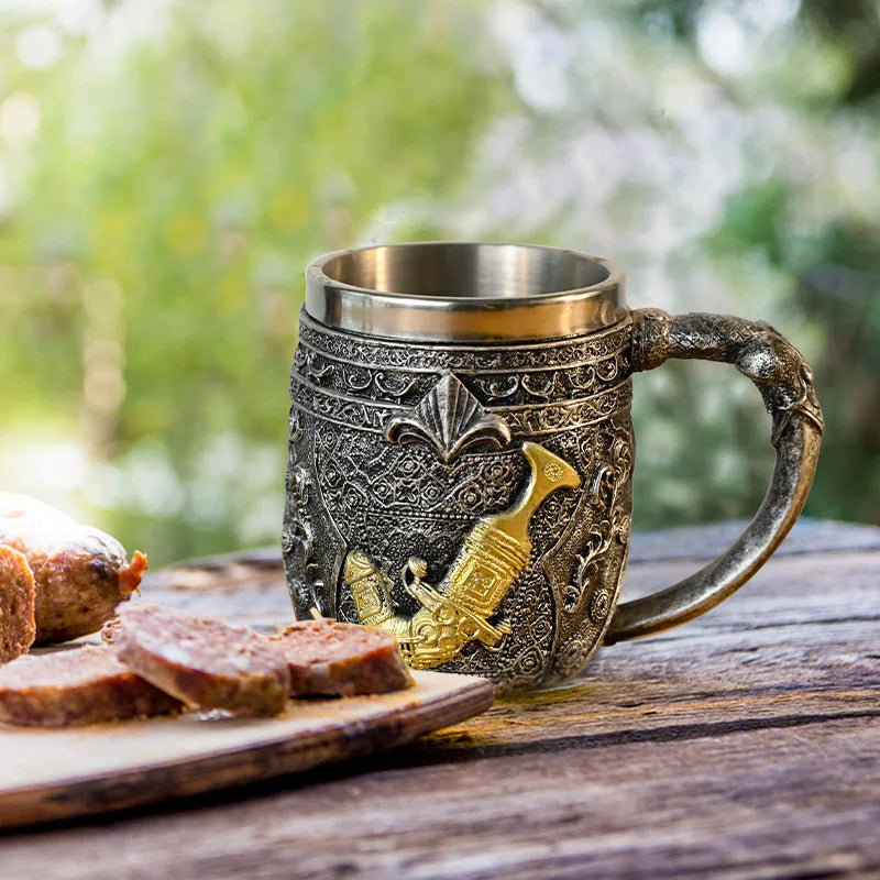 Viking Pirate Beer Cup MAA18 Retro Medieval Resin Mug Double Wall Stainless Steel Mug