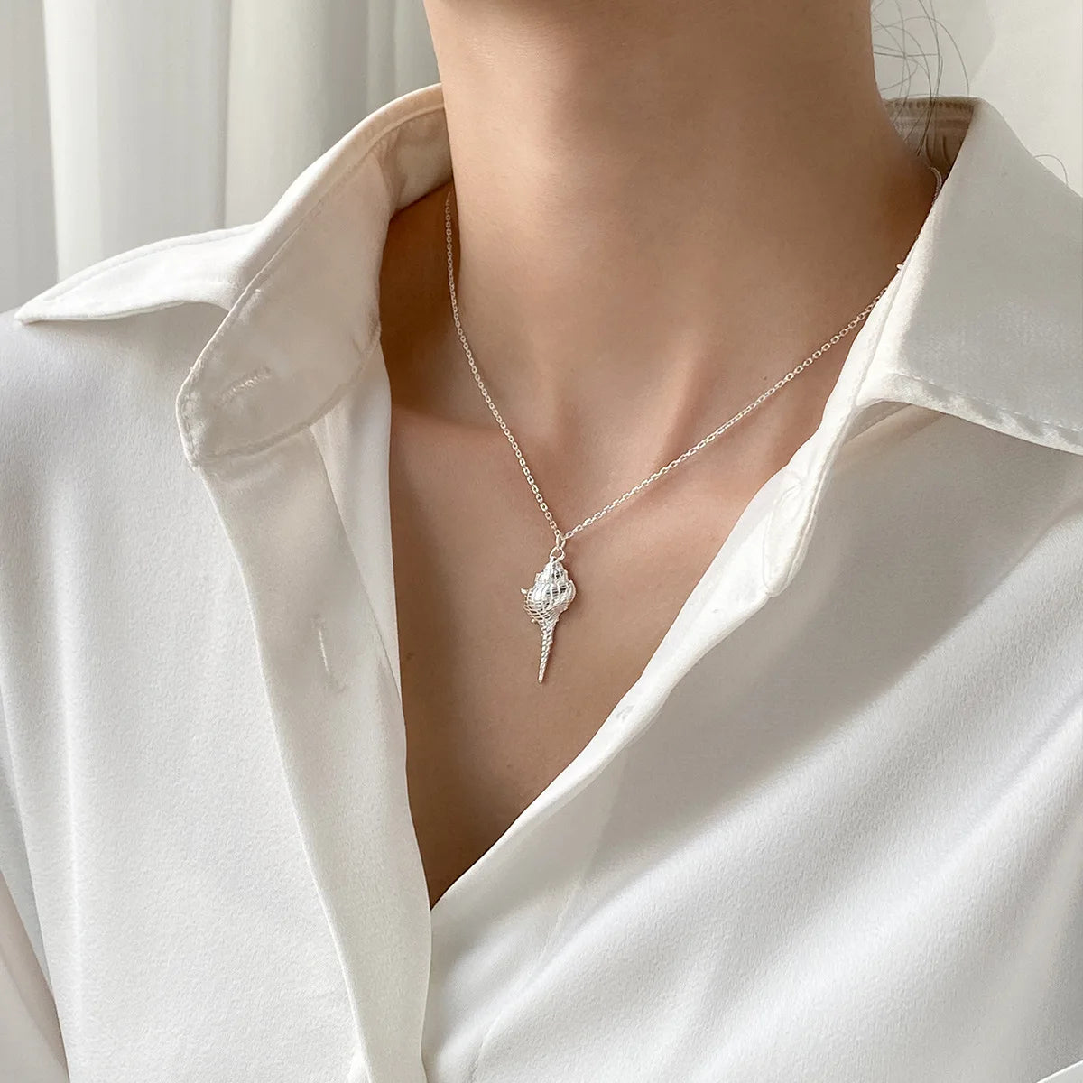 Unique Conch Design Pendant 925 Sterling Silver Necklaces Women Fine Jewelry