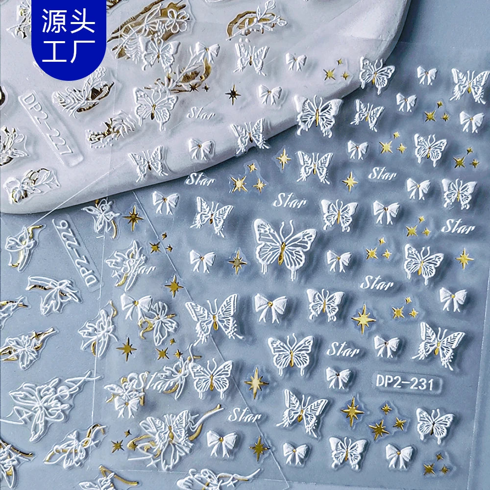 Factory Wholesale Easter 5D Nail Art Stickers Women Cute Flower Heart Relief Nail Decals Adhesive Waterproof Nails Accessorie