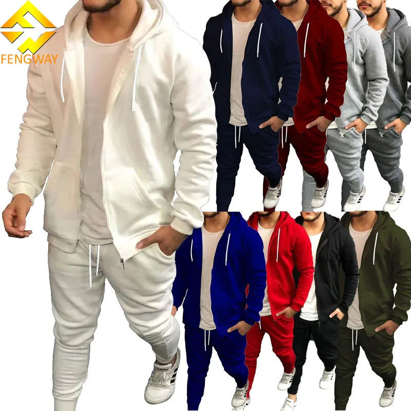 Men's Custom Logo Polyester Tracksuit Wholesale Casual Sport Wear with Solid Color Sweatshirts for Autumn Season