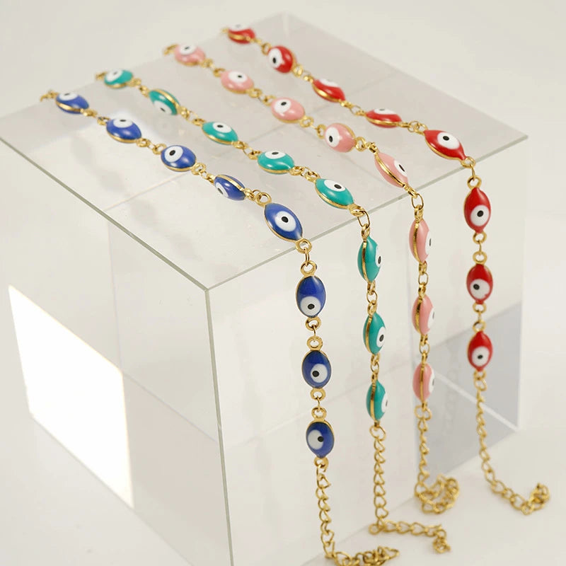 Enamel Marquise Evil Eye Bracelet for Women 2022 Jewelry Stainless Steel Fashion Gold Plated Trendy Charm Bracelets SN CN;GUA