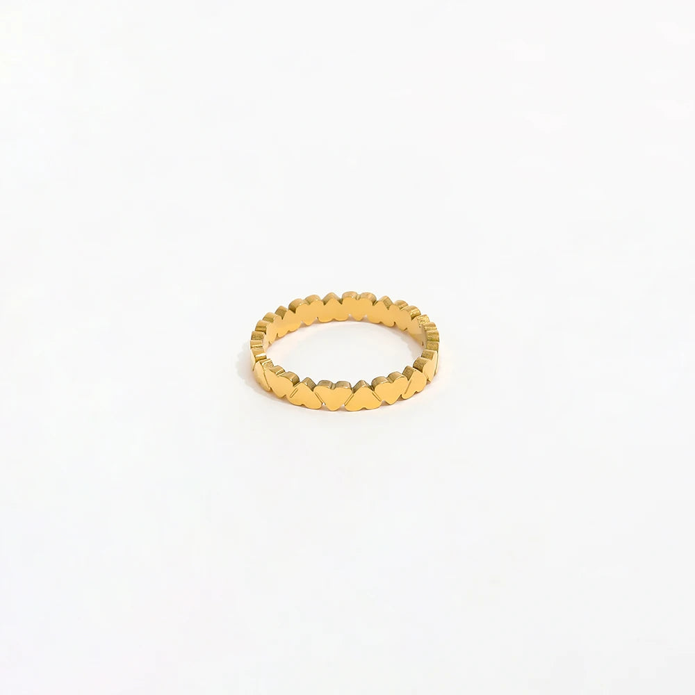 Fenny18K Gold Plated Tarnish Free Romantic Fashion Heart Pave Ring Fast Delivary Stainless Steel Wholesale Jewelry