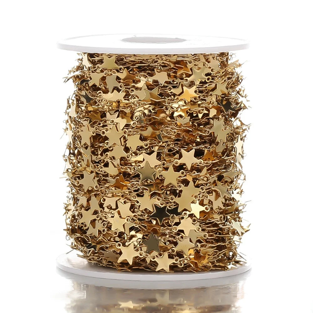 Tarnish Free PVD 18K Gold Stainless Steel Star Link Chain for DIY Star Chain Jewelry Making