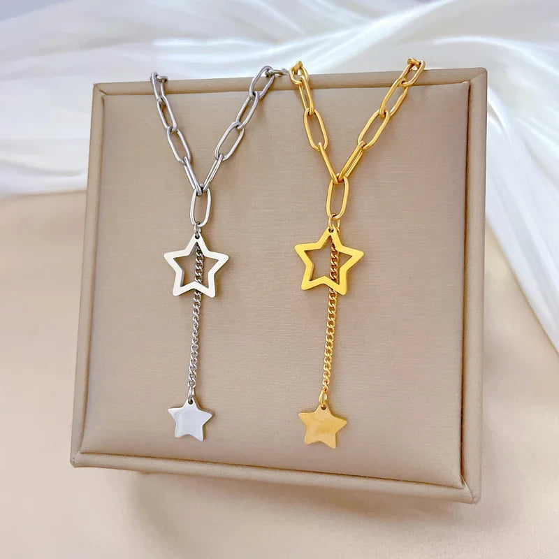 Titanium Steel Star Shape Necklace for Women Collar Chain Stainless Steel Jewelry Charm