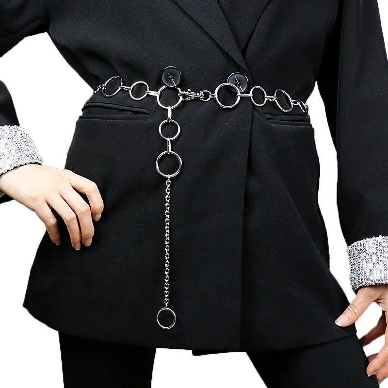 Large Size Metal Chain Belt for Ladies Simple Fashion Luxury Style with Lengthened Circle Trendy Accessories Waist Chain