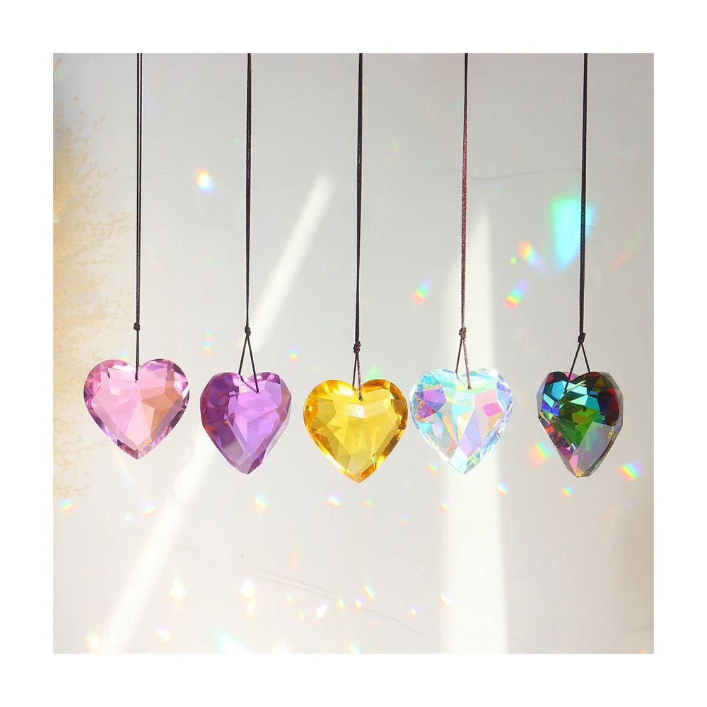 45mm K9 Crystal 3D Faceted Heart Pendant Sun Catcher Rainbow Prism Light Maker for Window Hanging Car Decorations
