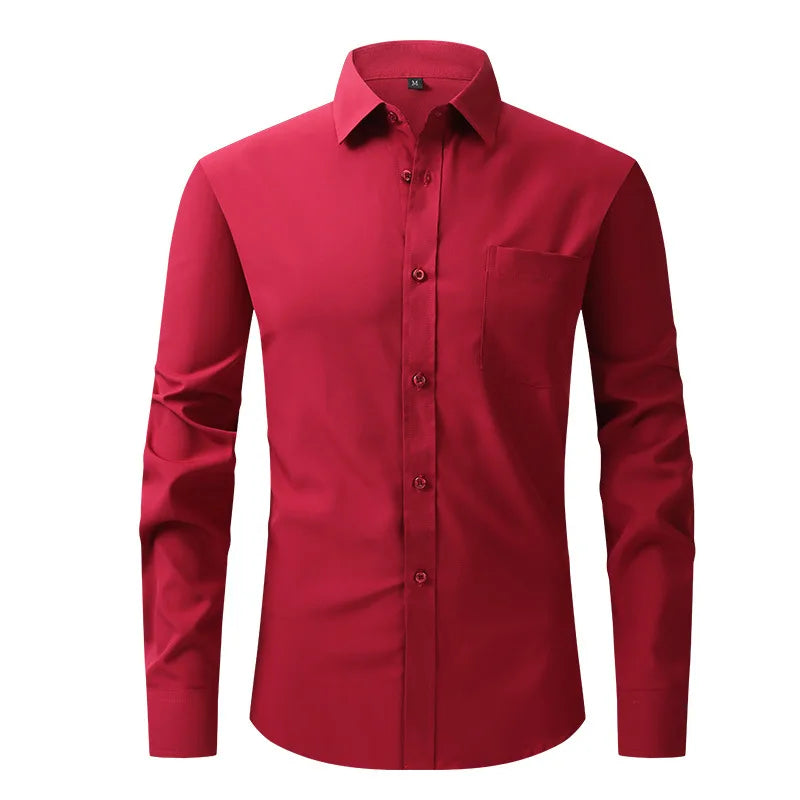 American Size Men's Professional Dress Shirt Business Casual Style Anti-Wrinkle Twill Fabric with Four-Sided Elastic for Spri