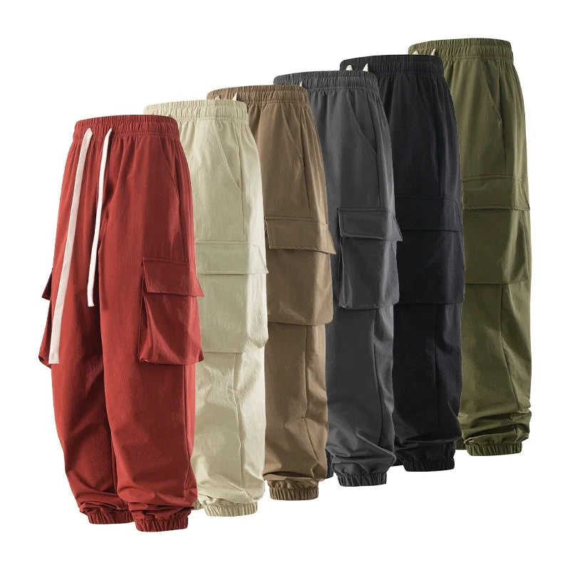 Custom Spring and Autumn Mens Cargo Jogger Trousers Casual Pants Solid Color Plus Size Wholesale Track Cargo Pants