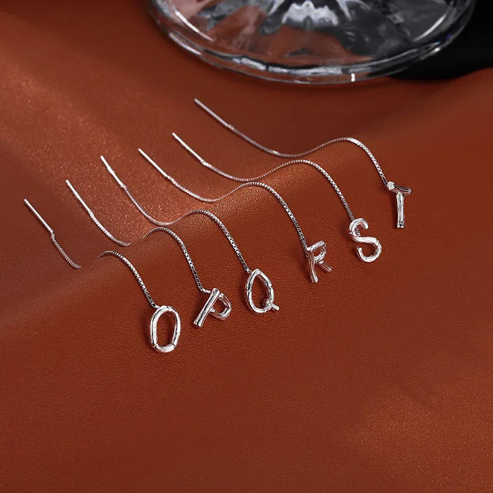 Simple Letter Long Wire Tassel Threader Chain 925 Silver Plated Alphabet Dangle Earrings Women Straight Hanging Earrings Jewe