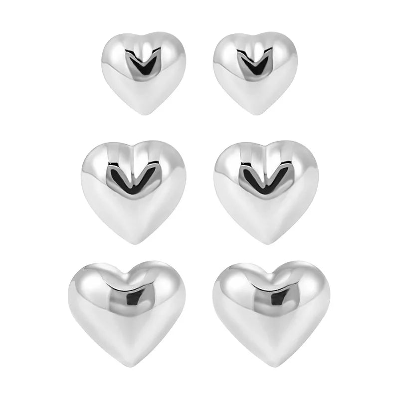 Personality Simple Heart Earring 925 Sterling Silver Smooth Heart Stud Earring for Lady