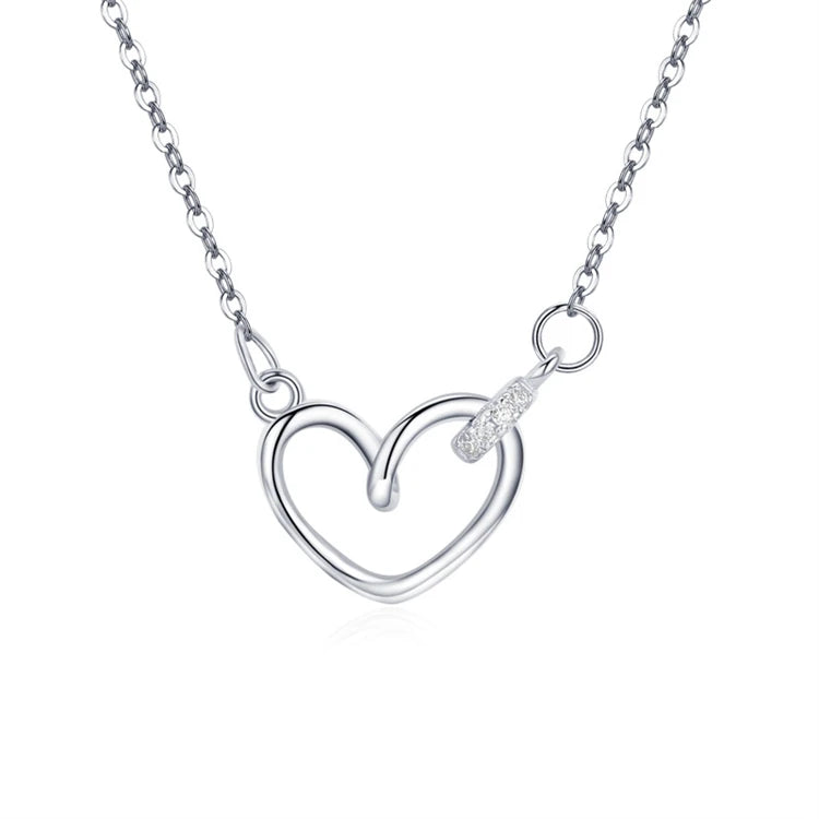 Hollow Women Pendant Love Heart Shape Pendant 925 Sterling Silver White Gold Heart Necklaces