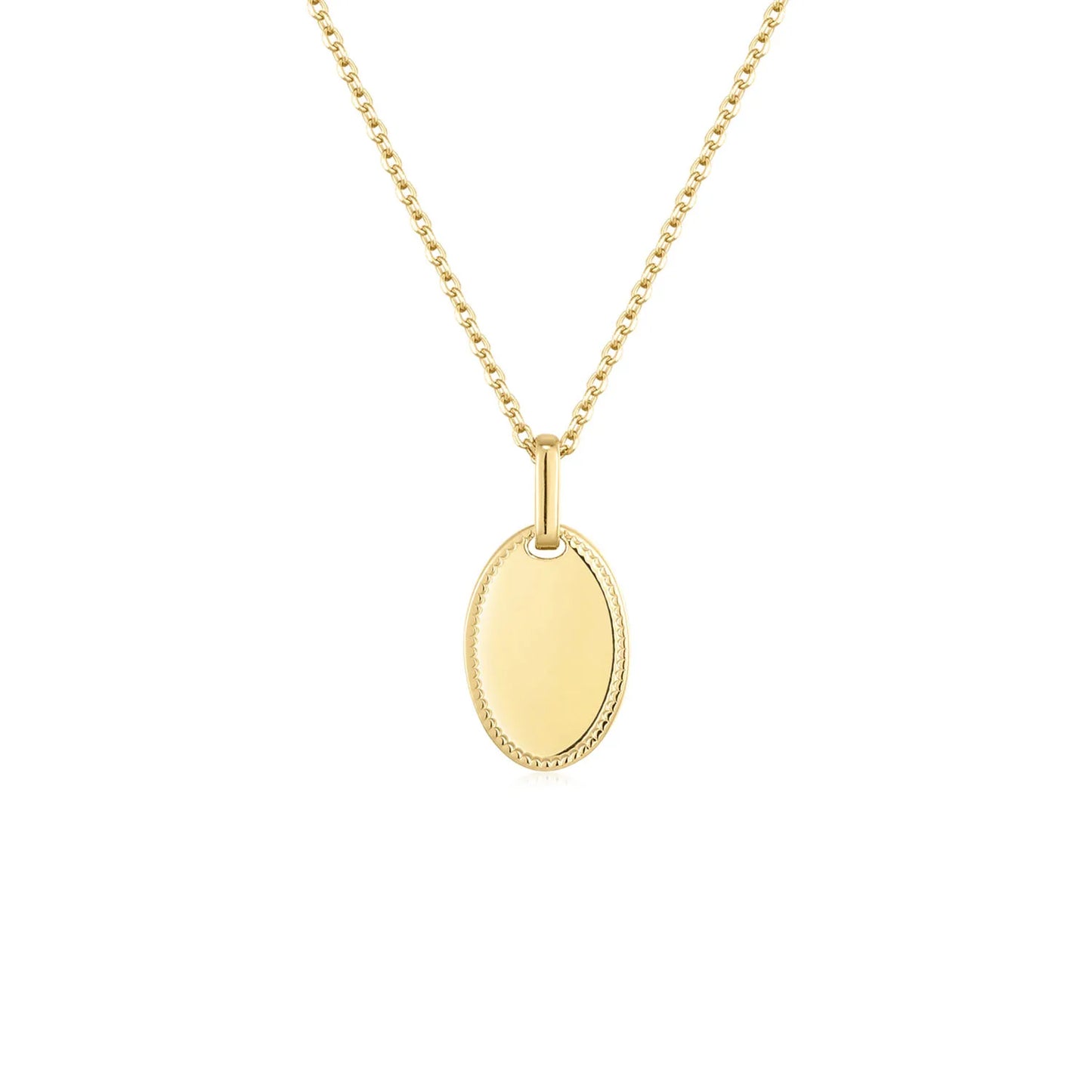 High Fashion Jewelry Unisex Geometric Stainless Steel Engravable 18k Gold Plated Jewelry Unisex Simple Oval Pendant Necklace