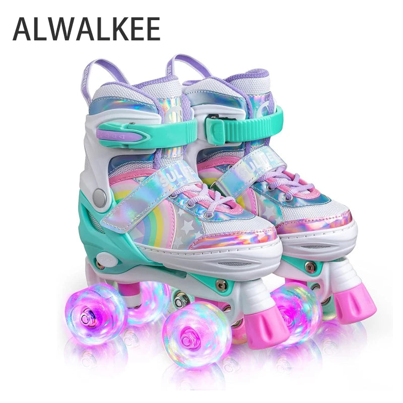 ALWALKEE Rainbow Unicorn Roller Skates  Light up Roller Skates for Girls Boys for Kids