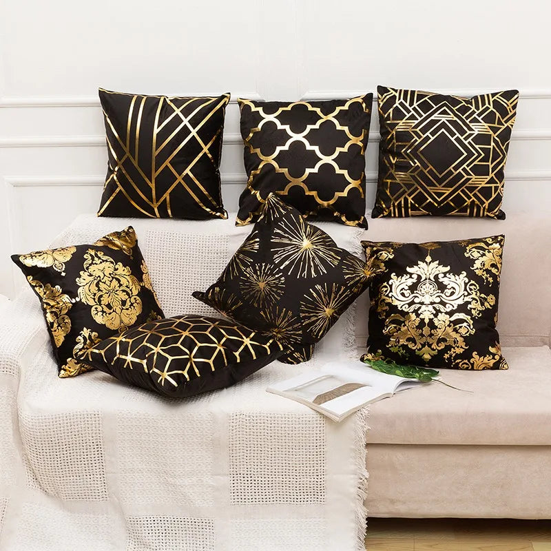 Hot Sale Wholesale Nordic Geometric Black Short Plush Golden Throw Pillow Cover Cushion Cover for Sofa Living Room Home Decor