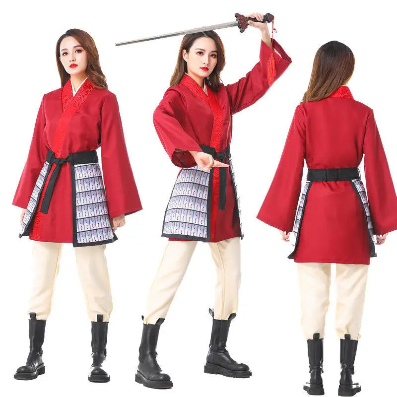 Mulan Cosplay Costume Chinoiserie Womens Hanfu Dress Carnival Party Dress Armor Movie Garments Ethnic Cosplay Costume