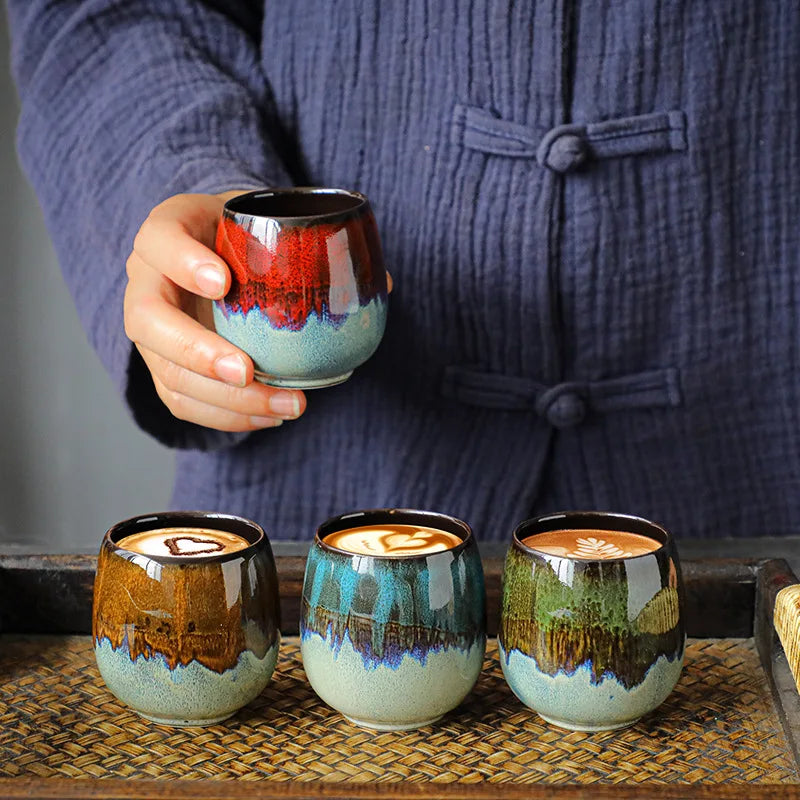 Retro Flambed Glazed Pottery Household Mini Ceramic Porcelain Coffee Tea Cup