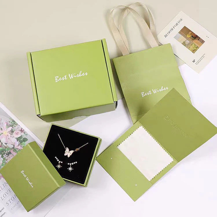 Customizable Green Jewelry Ring Box Packaging Set with Embossing and Matt Lamination for Watches Custom Logo Included
