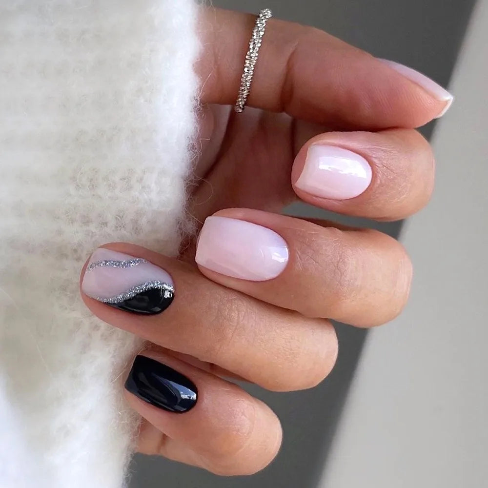 Pinkish Glitter French Sequins 24 Pcs Ready Stock Wholesale Press on Nails Artificial Fingernails Acrylic Candy False Nails 2