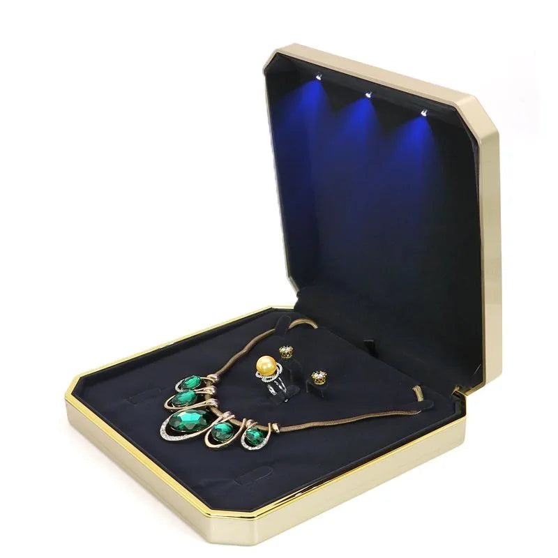 Customized LED Light Jewelry Set Display Box Elegant Gift Packaging for Earrings Rings Necklace and Pendant