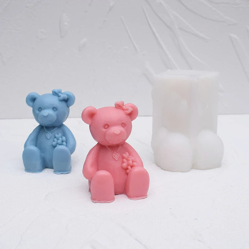 Bear Candle Silicone Mold DIY Cute Bear Crafts Plaster Resin Cement Mold Handmade Animal Soap Making Tools