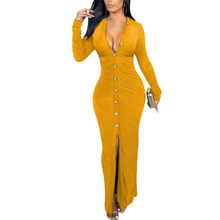 Wholesale S-3XL 2022 Fall Women Plus Size Plain Long Dresses for 2022 Women Lady Casual Long Sleeve Party Elegant Cardigan Dr