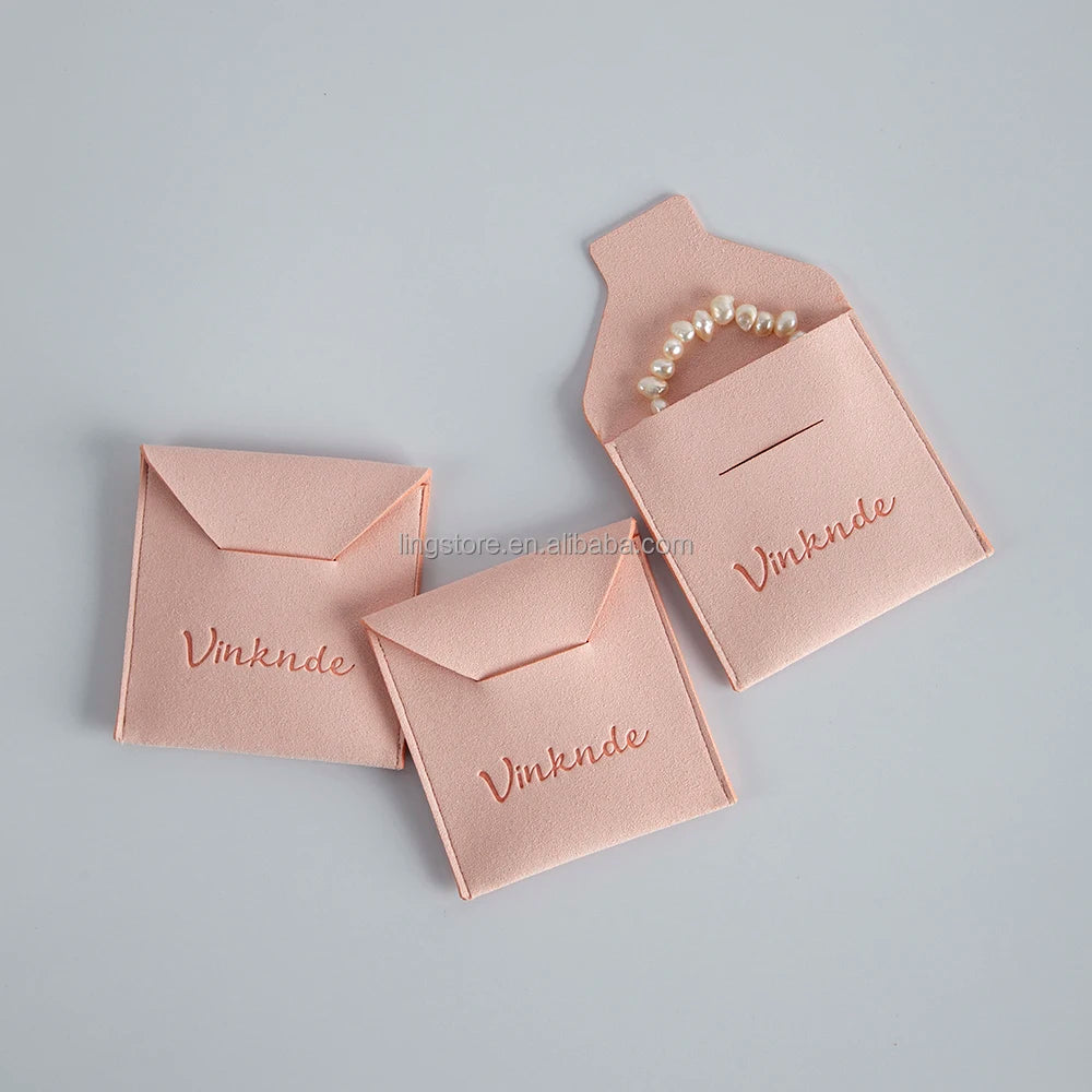 New Design High Quality Luxury Thick  Microfiber Bag Ring Necklace Earrings Gift Packaging Jewelry Pouch with Custom Deboss L