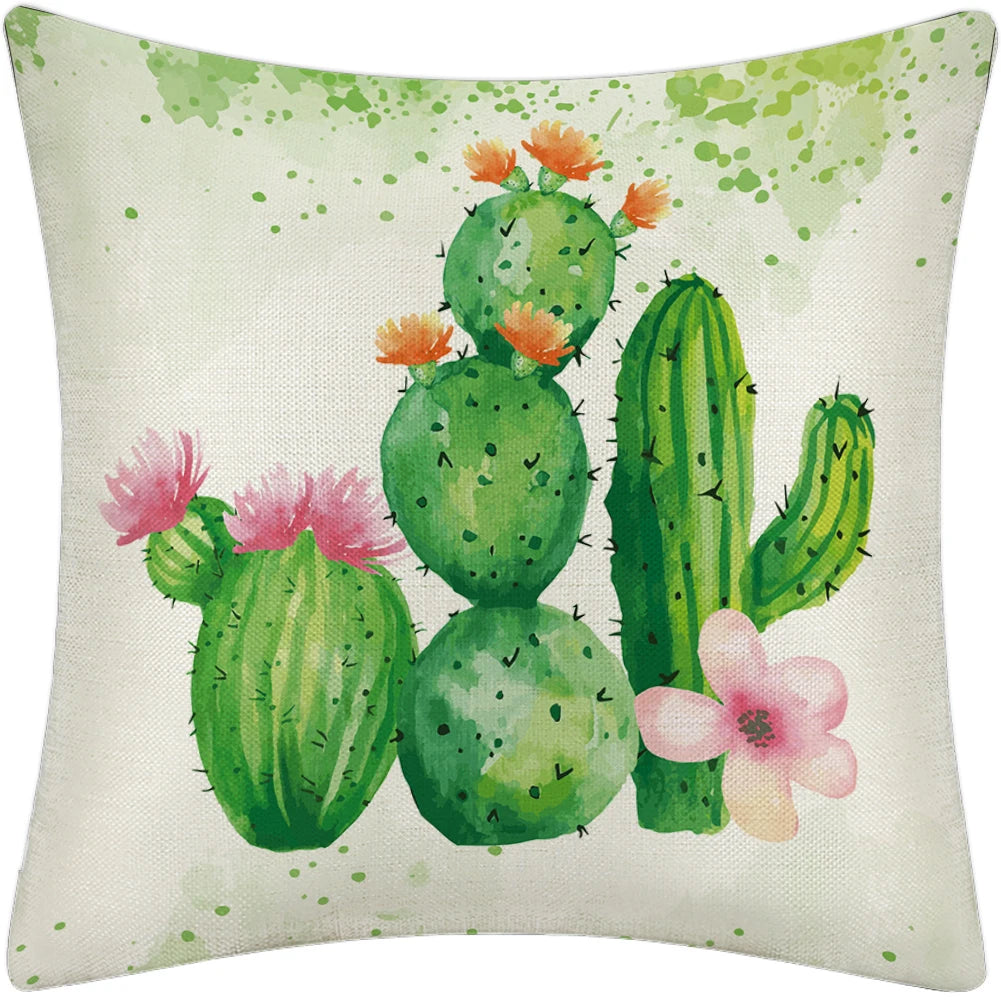 Cactus Decorative Pillow Case Saguaro Prickly Pear Opuntia Tropical Botany Garden Plants Print Cushion Cover
