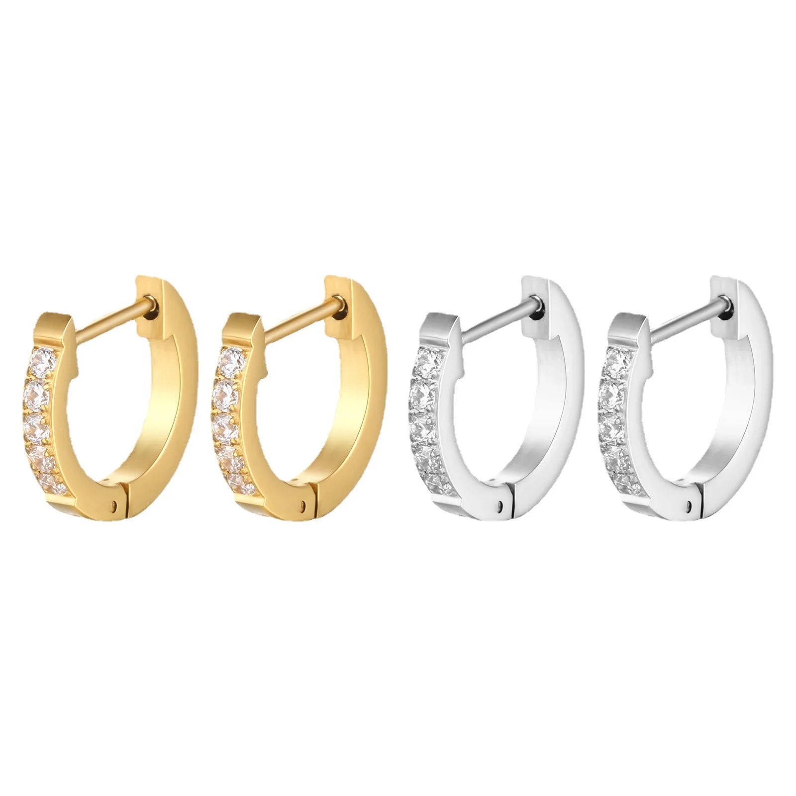Wholesale Stainless Steel Hoop Zircon Beads Paving Gold Plated Earrings Jewelry for Women China Manufacturer Factory Supplier