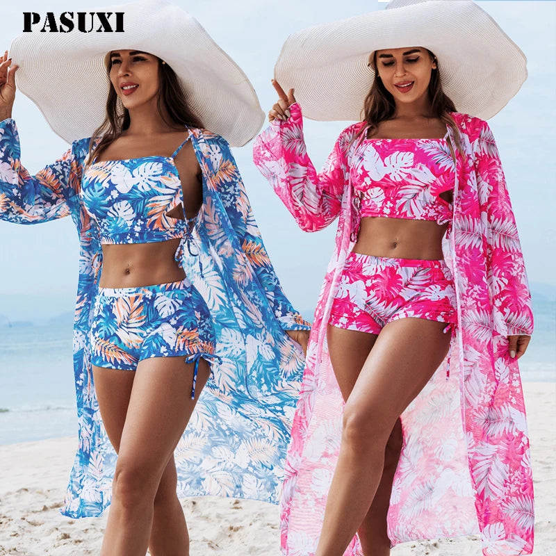 PASUXI Custom 2026 Sexy Bikini Swimwear Solid Women Beach Backless String Lace up Tankini Swimsuit Womens Triangle Bikinis Set
