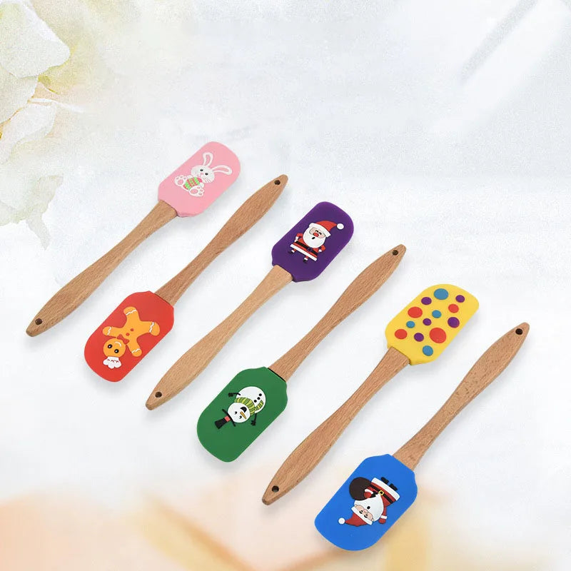 Silicone Kitchen Spatula with Wooden Handle Cake Cream Scraper for Baking Pastry Christmas Baking Gadget