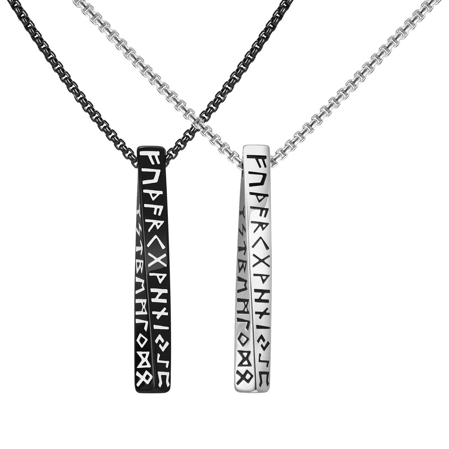 Viking Symbols Stainless Steel Necklace With Pearl Chain Polished Twist Vertical Bar Viking Pendant Necklace for Men