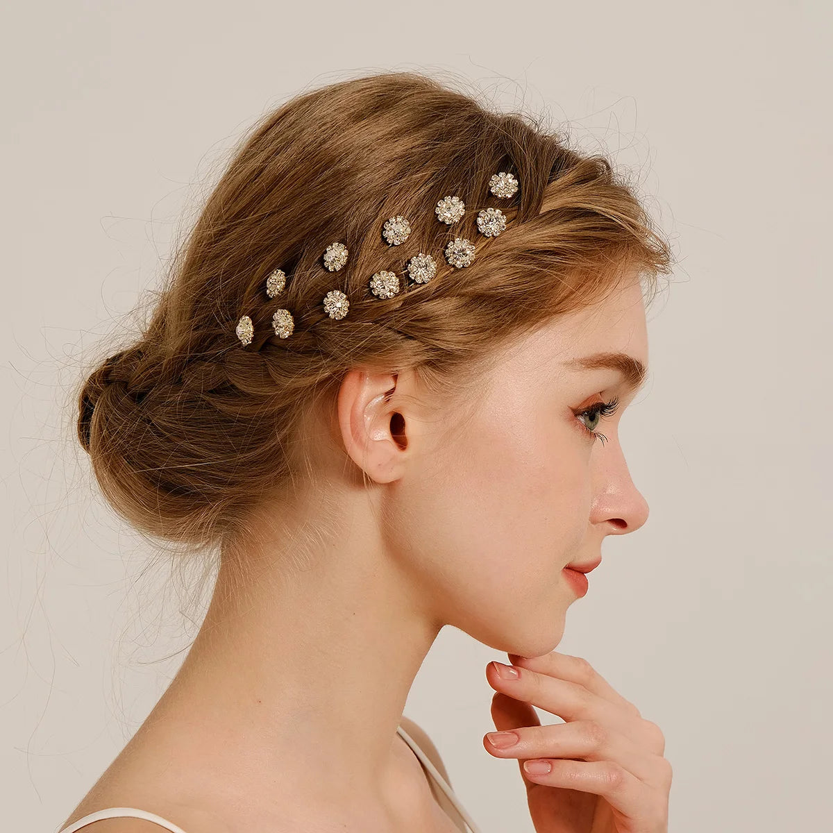 Wholesale 10/15 Pieces Wedding Flower Hair Pins Rhinestone Hair Clips Prom Hair Accessories U Shape Barrette for Bride Women