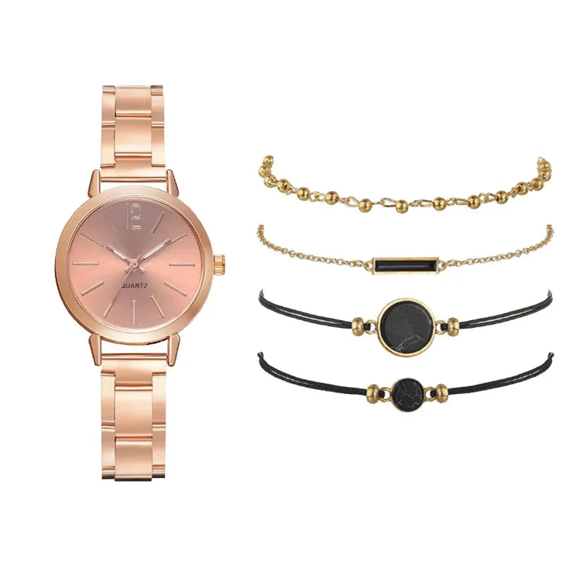 Luxury Quartz Women Watch Set Rose Gold Jewelry Gift Lady Watch Set