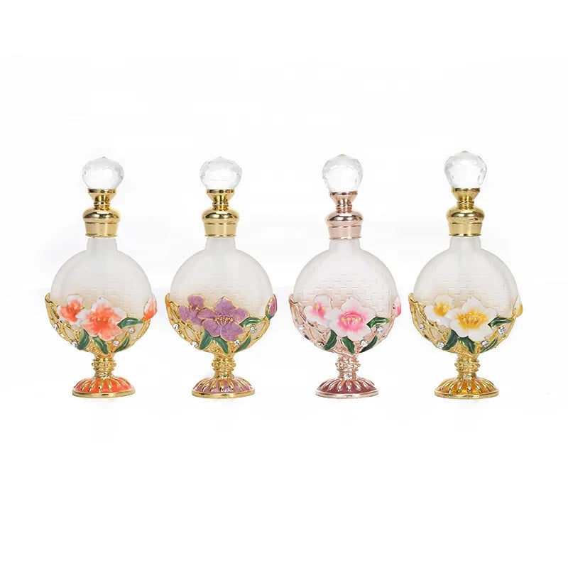 10ml Metal Flowers Perfume Bottle Essential Oil Refillable Fragrance Empty Glass Bottles Party Favors Gift Home Decoration 10