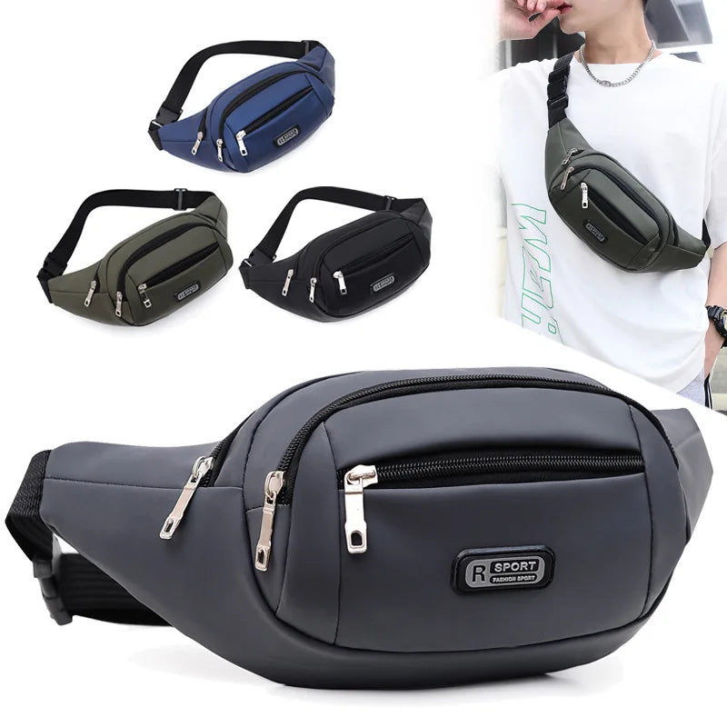 Large Capacity PU Sports Business Crossbody Fanny Pack Multifunction Waterproof Adjustable Chest Waist Bag With 5-zipper Pock
