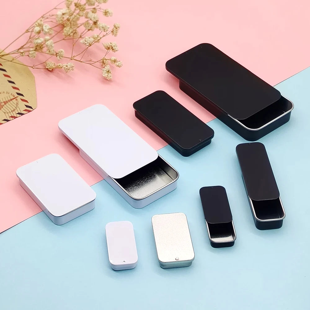 Custom Printed Logo  Solid Perfume Packaging Quality Tinplate Box Candy Square  Rectangular Sliding  Tin  Box Can Small Metal