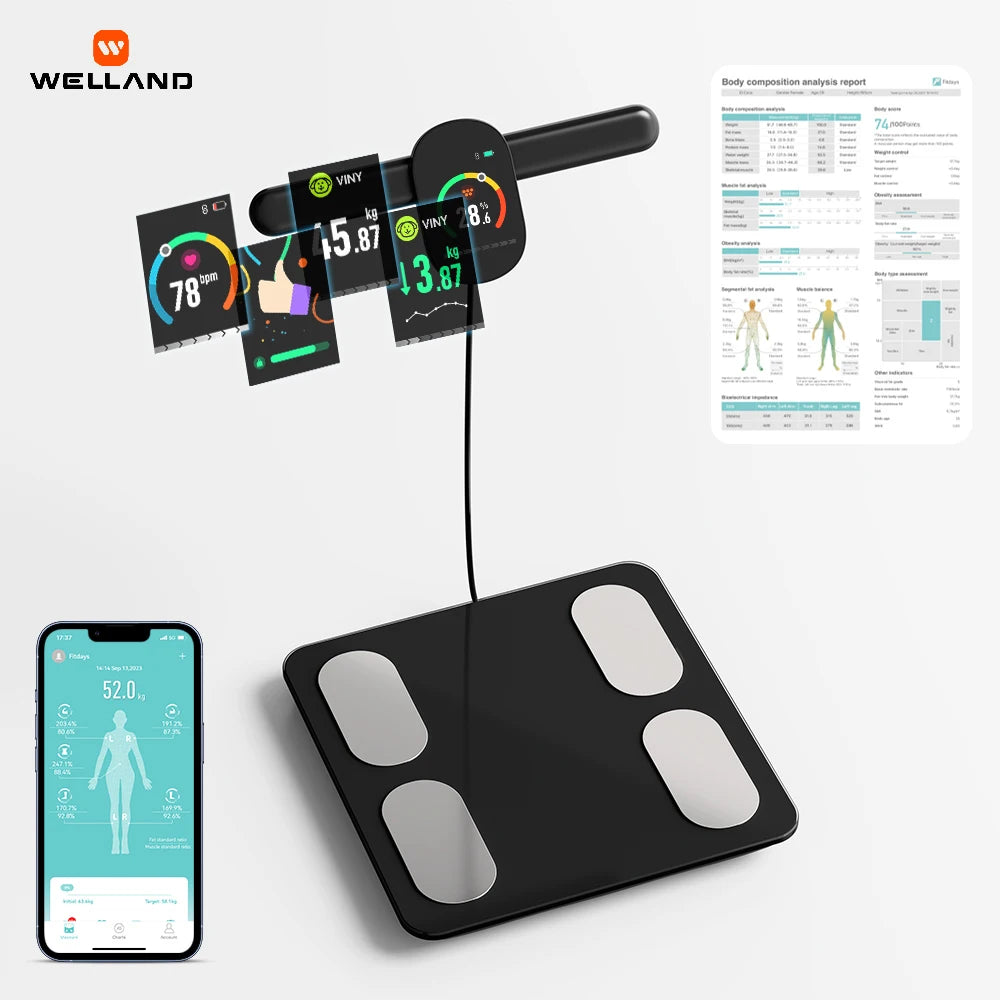 CE Rohs Certified 8-Electrodes Intelligent TFT Display Digital Scale Smart Body Fat Weight Analysis Electric Power Source