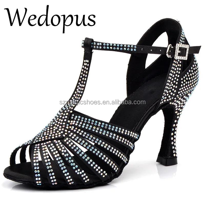 Wedopus Dance Shoes Rhinestone Open Toe Salsa 9CM Dropshipping