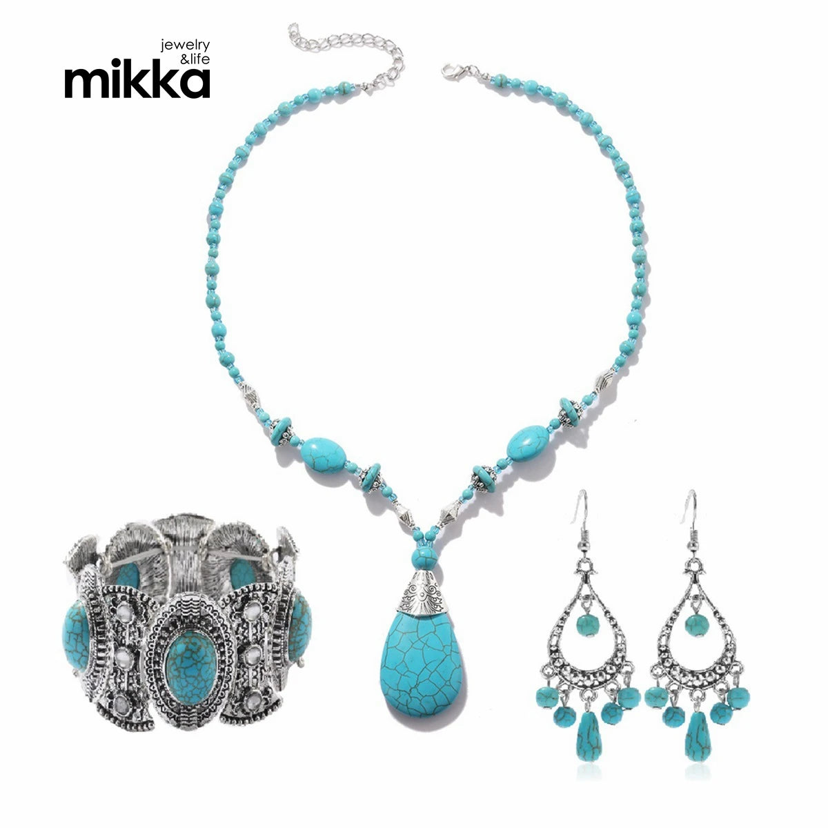 Hot Selling Pendant Necklace Set National Style Bracelet Necklace Natural Turquoise Necklace Female