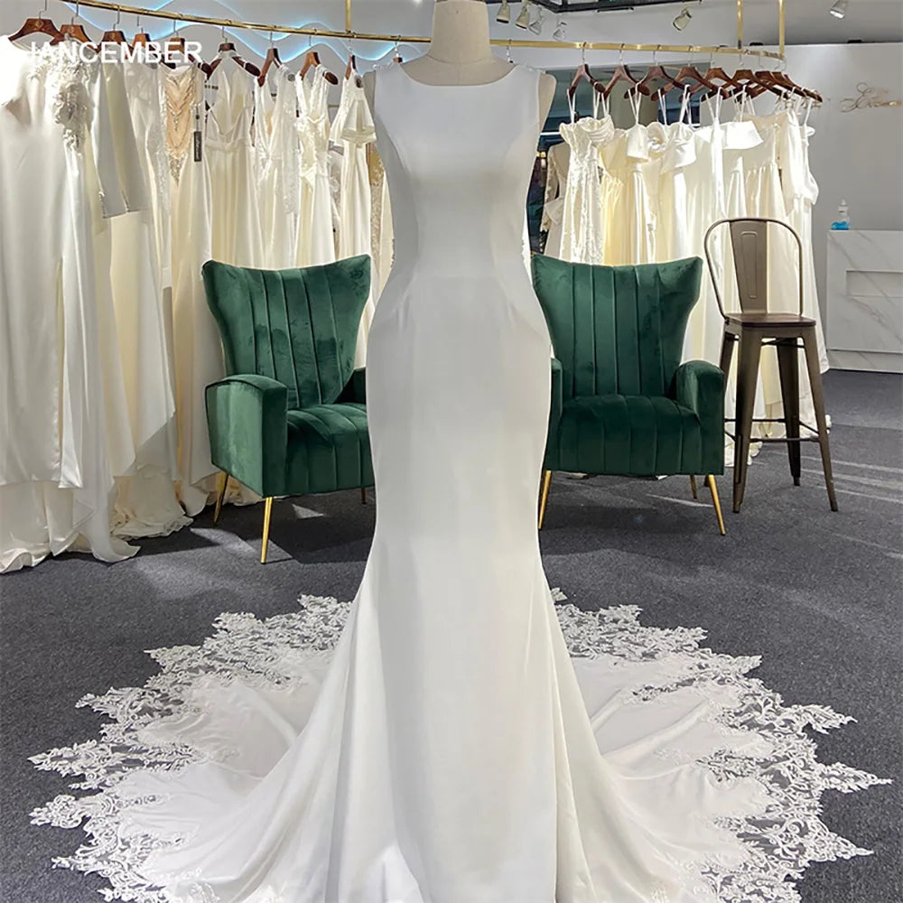 Soft Satin Mermaid Ivory Wedding Bridal Gown Dresses for Women Jancember LSSG014
