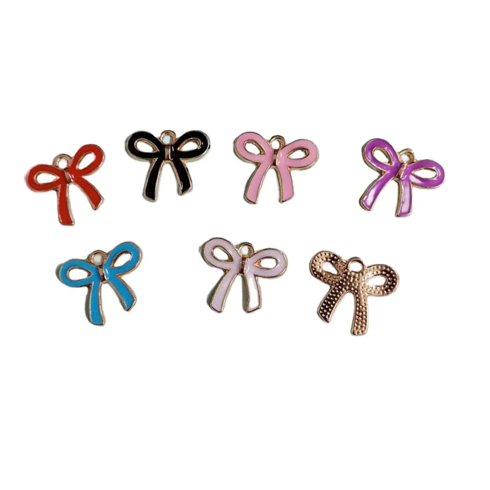 100Pcs/Lot Assorted Colorful Enamel Bowknot Charms Lovely Bow Tie Dangle Pendants Bulk for Jewelry Making Supplies