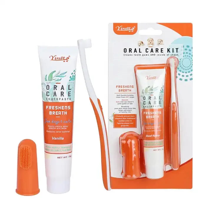 Factory Wholesale 3 in 1 Vanilla/Beef Flavors Pet Dog Toothpaste Toothbrush Set