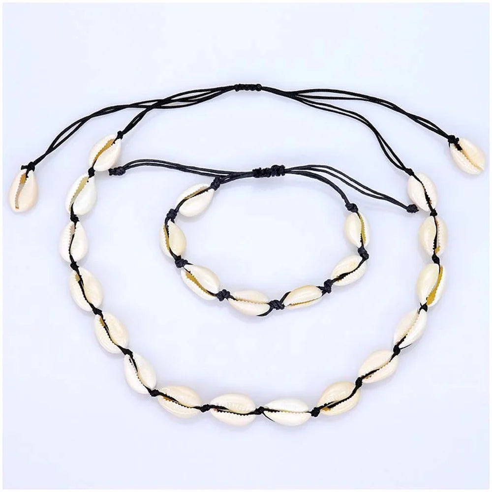 Seashell Choker Adjustable Necklace Bracelet Handmade BOHEMIA Hawaiian Beach Seashell Jewelry for Girls