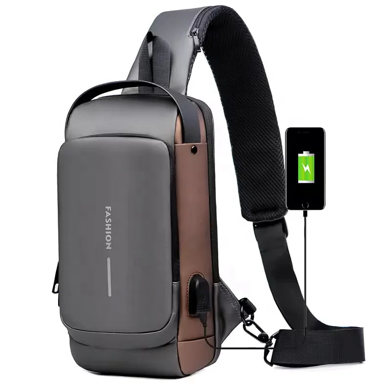 Hot Sell Crossbody Chest Bag with USB and Coded Lock Anti-theft Shoulder Bag Fashion Sling Bag Waterproof Custom Logo for Men