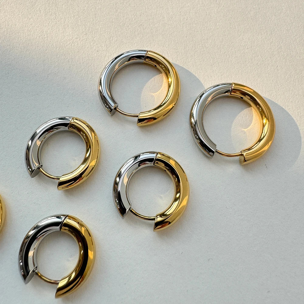 YF3166 Two Colored Chunky Hoops Earring Stainless Steel 18k PVD Gold Plated Two Tone Earrings Non Tarnish Waterproof Jewelry