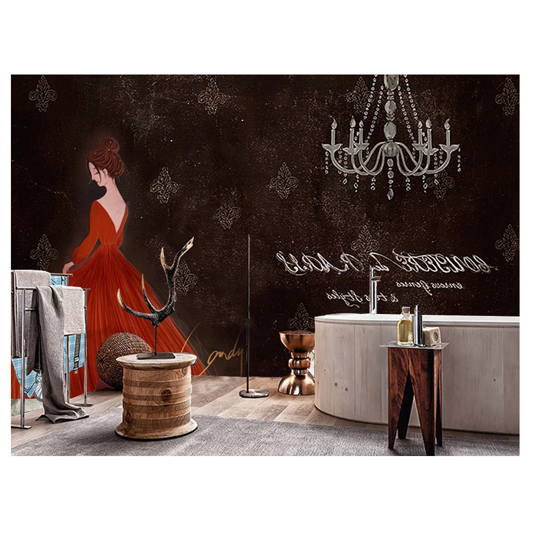 Hand-Painted 3D Wallpaper Personalized Fashion Wedding Dress Shop Clothing Store Decoration Background Seamless Non-Woven Fab