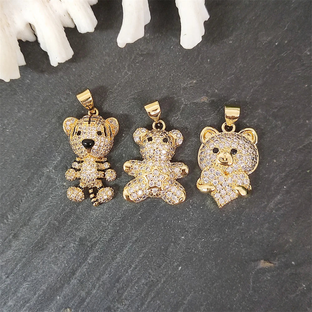 Wholesale Present Gift 18K Gold Plated Full Zircon Love Heart Star Bear Cute Tiger Charms Necklace Pendants DIY Jewelry