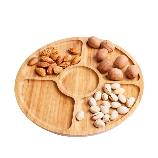 Henyu Commercial Grade Bamboo Round Wooden Trays Oil Rubbed Finish Multi-Function Serving for Food